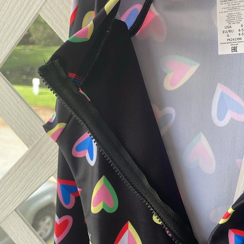 Gottex Kids ‘Hearts’ Long Sleeve Zip-Up Rash Guard One Piece